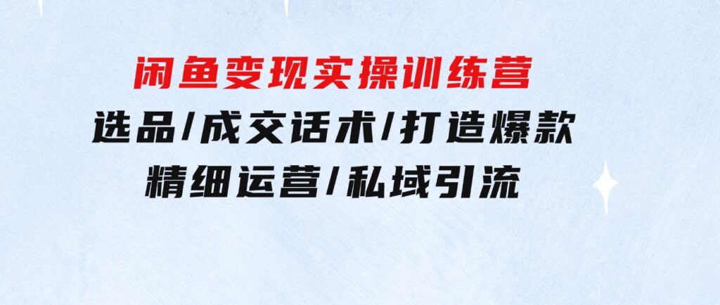 闲鱼变现实操训练营第2期：选品/成交话术/打造爆款/精细运营/私域引流-柚子资源网