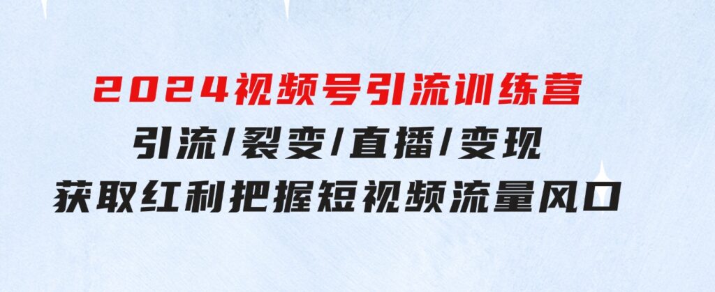 2024视频号引流训练营：引流/裂变/直播/变现获取红利把握短视频流量风口-柚子资源网