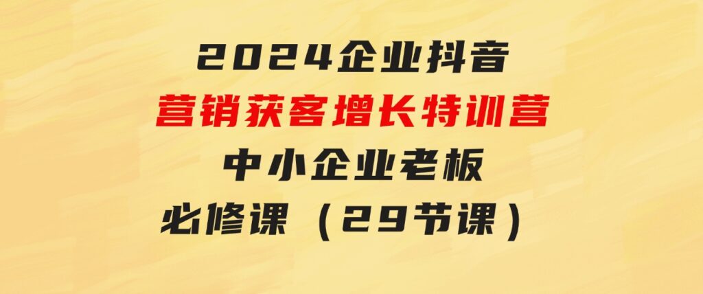 2024企业抖音-营销获客增长特训营，中小企业老板必修课（29节课）-柚子资源网