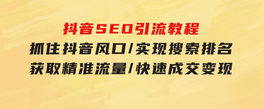 抖音SEO引流教程：抓住抖音风口/实现搜索排名/获取精准流量/快速成交变现-柚子资源网