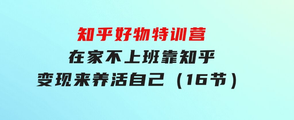 知乎好物特训营，在家不上班，靠知乎变现来养活自己（16节）-柚子资源网