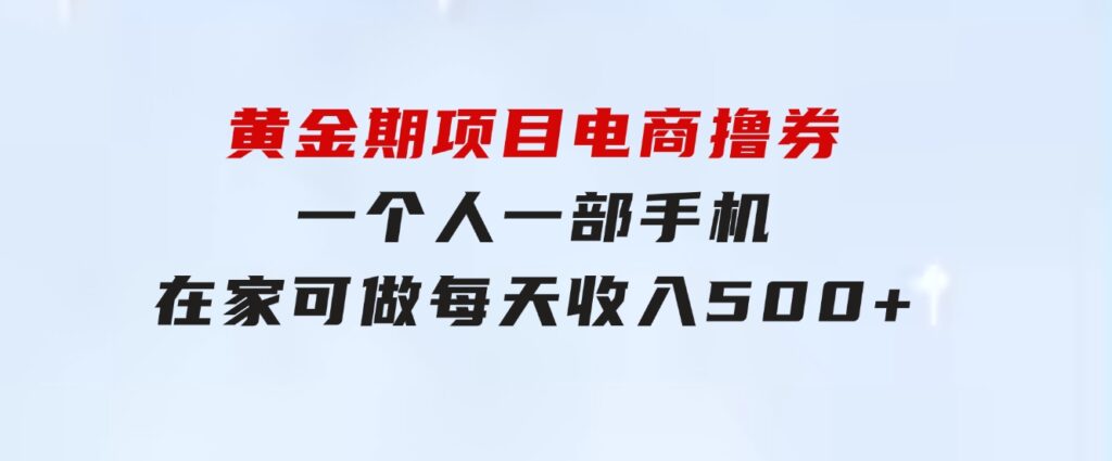 黄金期项目，电商撸券！一个人，一部手机，在家可做，每天收入500+-柚子资源网