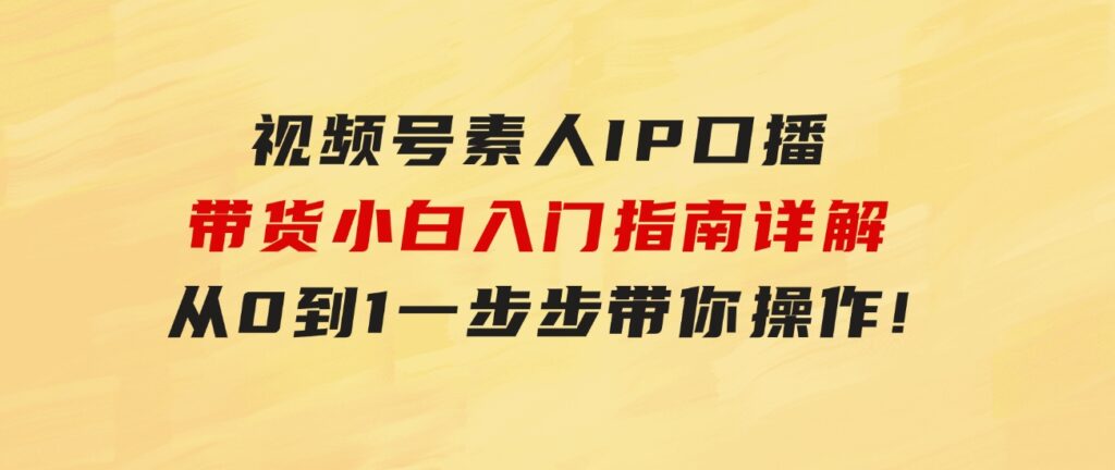 视频号素人IP口播带货小白入门指南详解，从0到1一步步带你操作!-柚子资源网