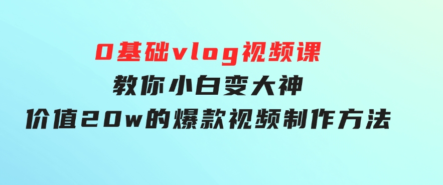 0基础vlog视频课教你小白变大神：价值20w的爆款视频制作方法-柚子资源网