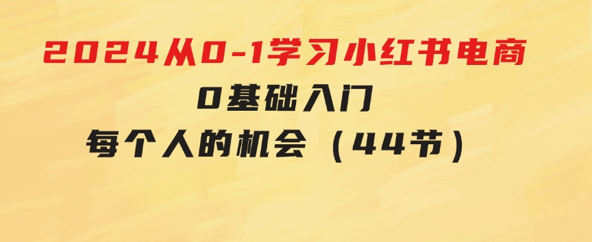 2024从0-1学习小红书电商，0基础入门，每个人的机会（44节）-柚子资源网