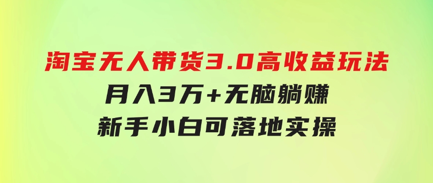 淘宝无人带货3.0高收益玩法，月入3万+，无脑躺赚，新手小白可落地实操-柚子资源网