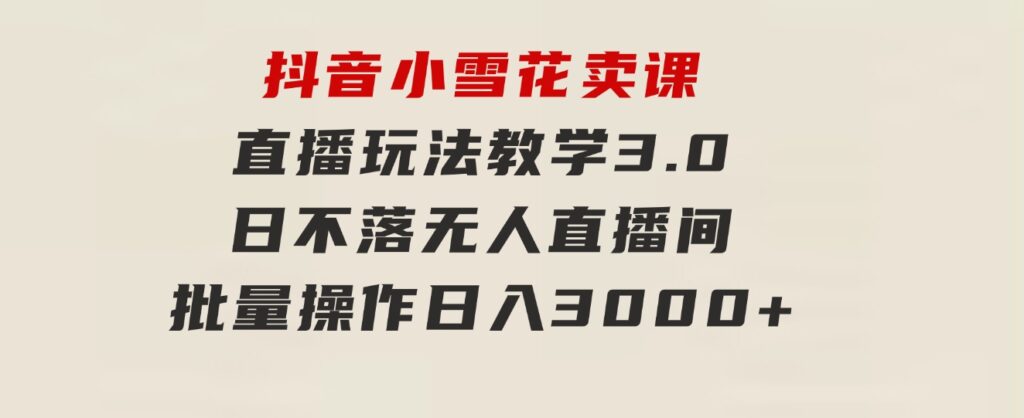 抖音小雪花卖课直播玩法教学3.0，日不落无人直播间，批量操作日入3000+-柚子资源网