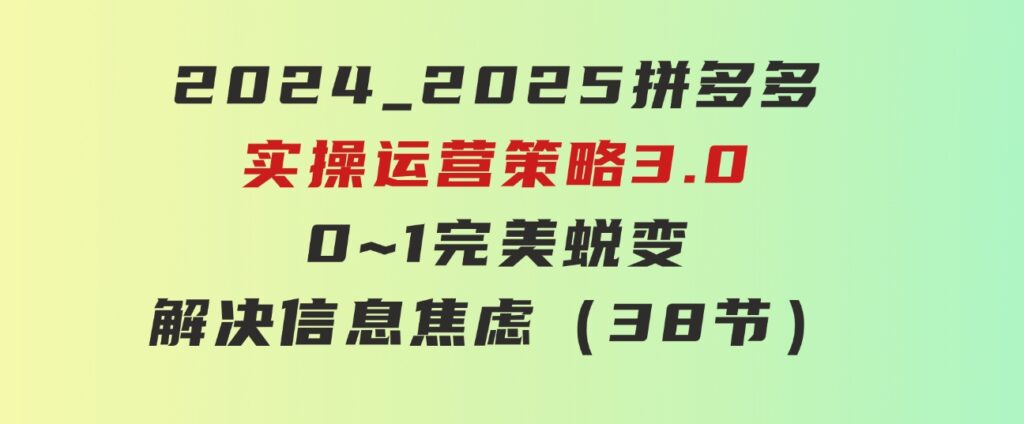 2024_2025拼多多实操运营策略3.0，0~1完美蜕变，解决信息焦虑（38节）-柚子资源网