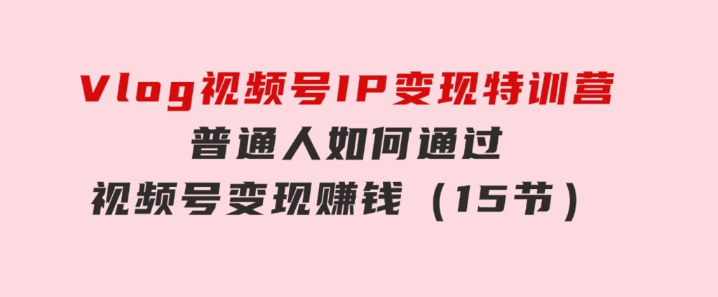 Vlog视频号IP变现特训营，普通人如何通过视频号变现赚钱（15节）-柚子资源网