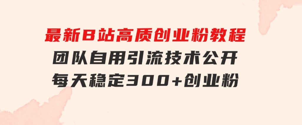 最新B站高质创业粉教程，团队自用引流技术公开，每天稳定300+创业粉-柚子资源网