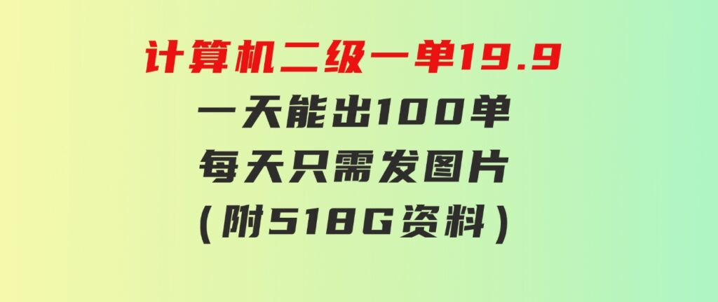 计算机二级，一单19.9一天能出100单，每天只需发发图片（附518G资料）-柚子资源网