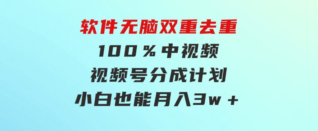 利用这款软件无脑双重去重100％中视频＋视频号分成计划小白也能月入3w＋-柚子资源网