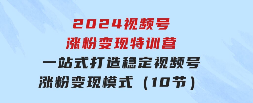 2024视频号-涨粉变现特训营：一站式打造稳定视频号涨粉变现模式（10节）-柚子资源网