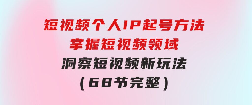 短视频个人IP起号方法，掌握短视频领域，洞察短视频新玩法（68节完整）-柚子资源网