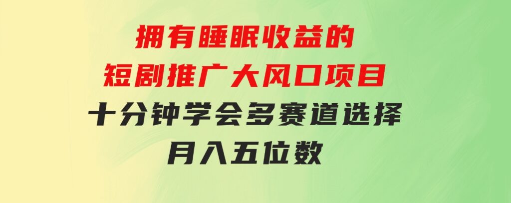 拥有睡眠收益的短剧推广大风口项目，十分钟学会，多赛道选择，月入五位数-柚子资源网