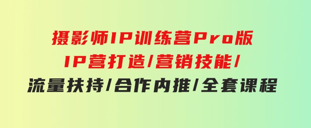 摄影师IP训练营Pro版，IP营打造/营销技能/流量扶持/合作内推/全套课程-柚子资源网