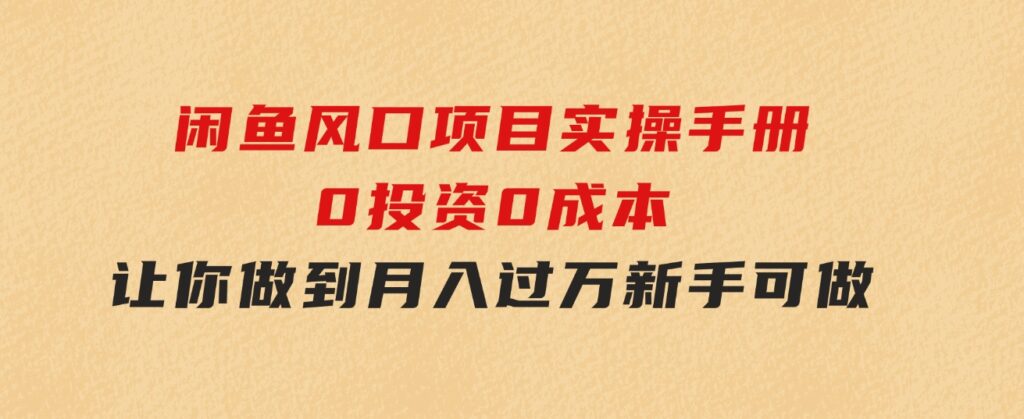 闲鱼风口项目实操手册，0投资0成本，让你做到，月入过万，新手可做-柚子资源网