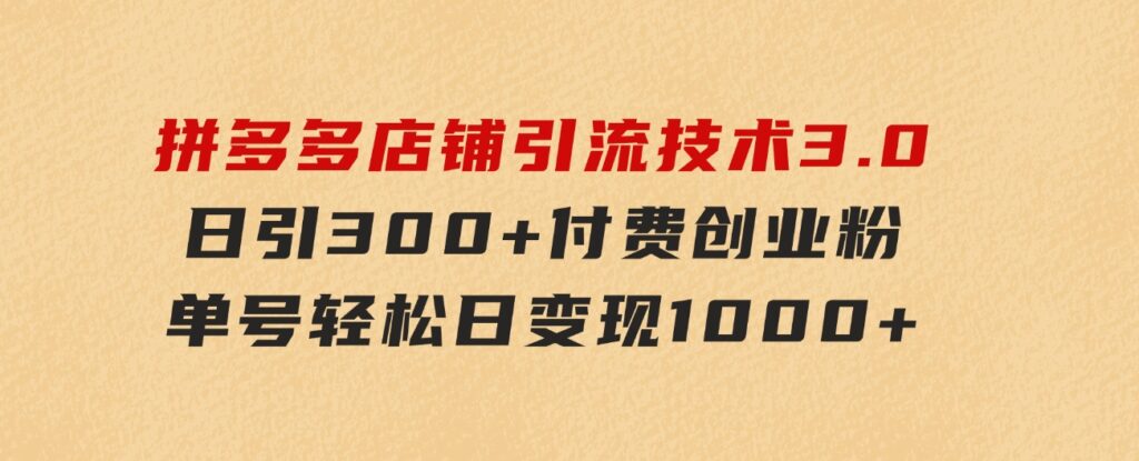 拼多多店铺引流技术3.0，日引300+付费创业粉，单号轻松日变现1000+-柚子资源网