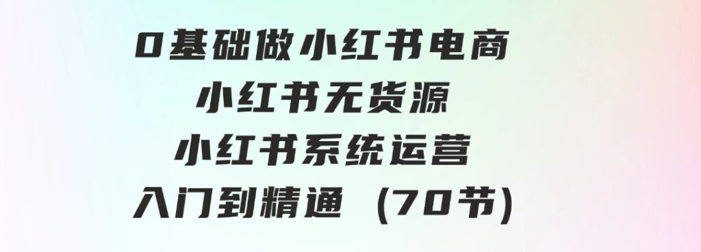 0基础做小红书电商，小红书无货源，小红书系统运营，入门到精通(70节)-柚子资源网