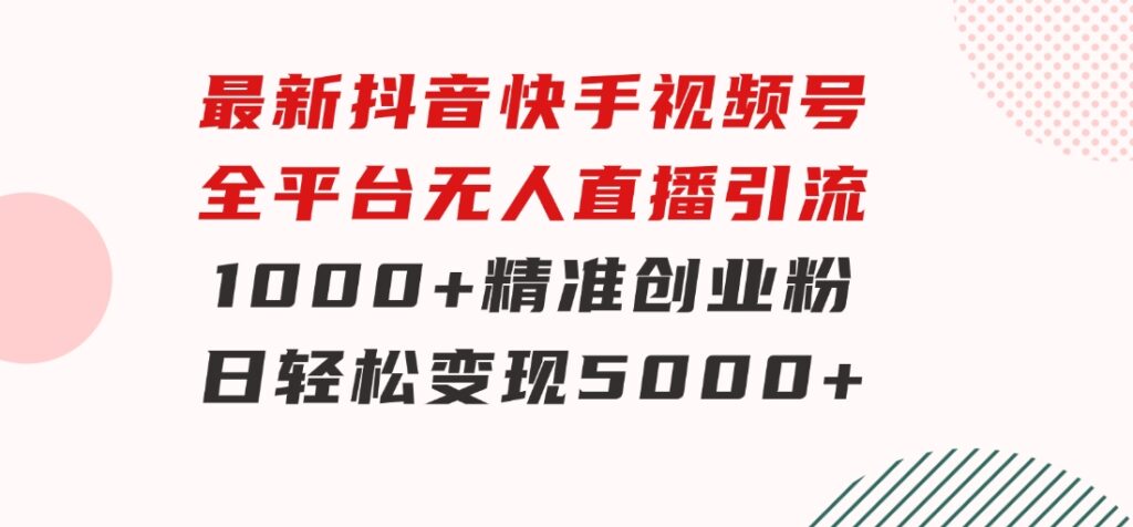 最新抖音快手视频号全平台无人直播引流1000+精准创业粉，日轻松变现5000+-柚子资源网