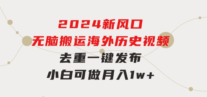 2024新风口，无脑搬运海外历史视频，去重一键发布，小白可做，月入1w不…-柚子资源网