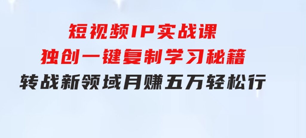 短视频IP实战课，独创一键复制学习秘籍，转战新领域，月赚五万轻松行-柚子资源网