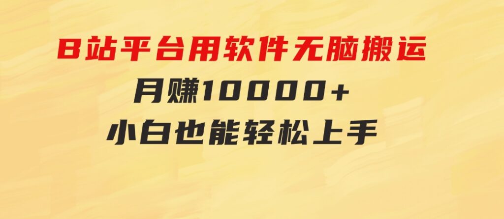 B站平台用软件无脑搬运，月赚10000+，小白也能轻松上手-柚子资源网