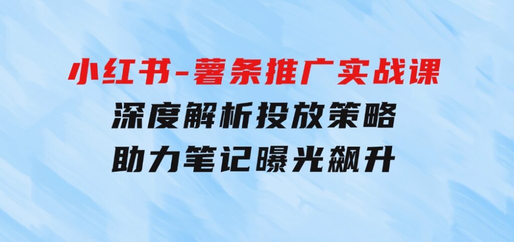 小红书-薯条推广实战课：深度解析投放策略，助力笔记曝光飙升-柚子资源网