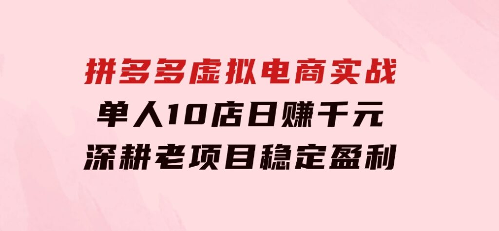 拼多多虚拟电商实战：单人10店日赚千元，深耕老项目，稳定盈利不求风口-柚子资源网