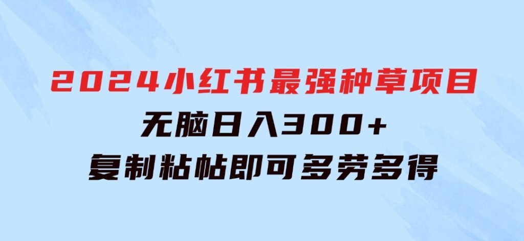 2024小红书最强种草项目，无脑日入300+，复制粘帖即可，多劳多得-柚子资源网