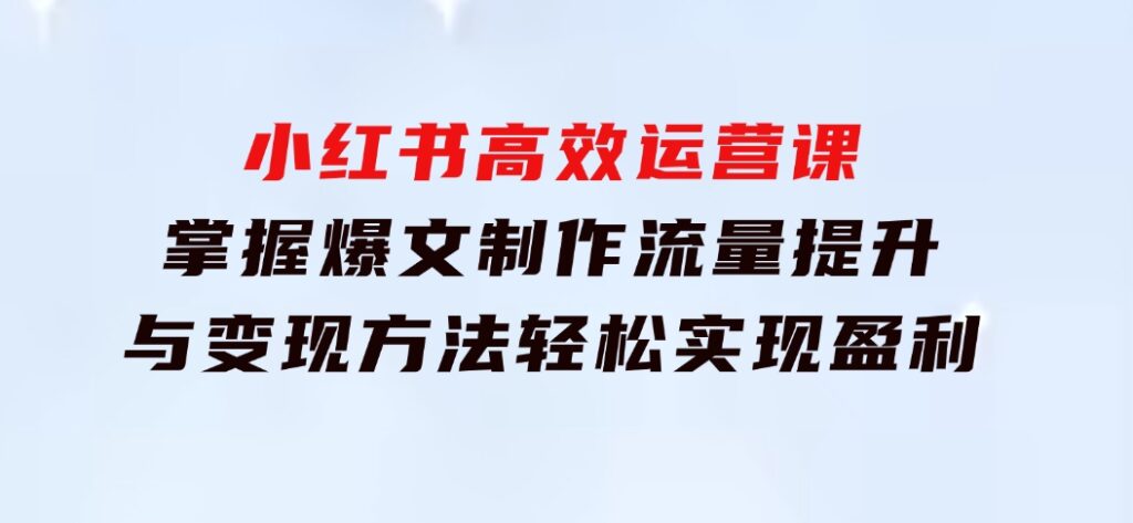 小红书高效运营课：掌握爆文制作、流量提升与变现方法，轻松实现盈利-柚子资源网