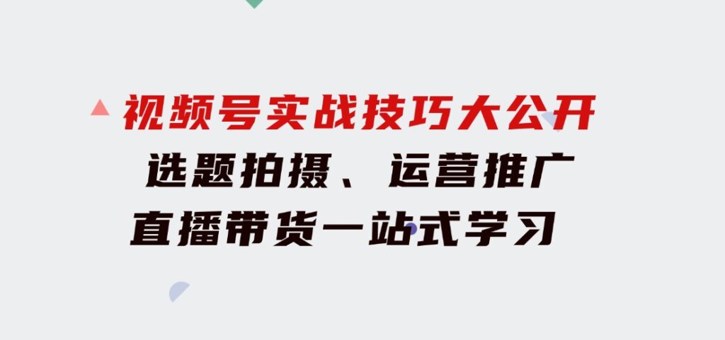 视频号实战技巧大公开：选题拍摄、运营推广、直播带货一站式学习(无水印)-柚子资源网