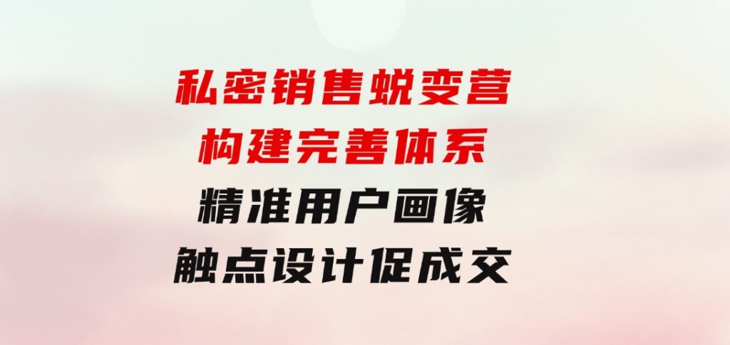 私密销售蜕变营：构建完善体系，精准用户画像，触点设计促成交-柚子资源网