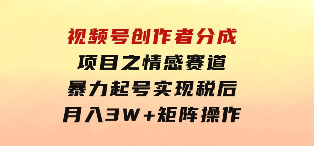 视频号创作者分成项目之情感赛道，暴力起号，实现税后月入3W+矩阵操作-柚子资源网