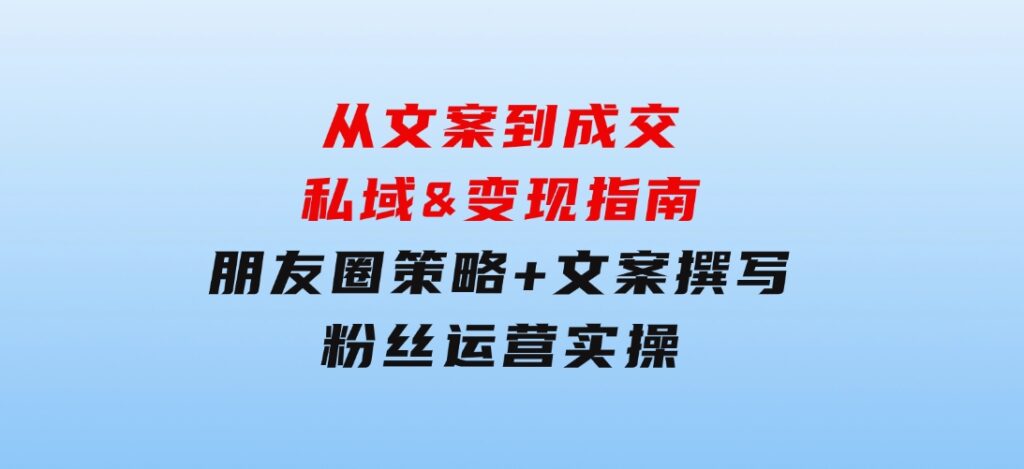 从文案到成交，私域&变现指南：朋友圈策略+文案撰写+粉丝运营实操-柚子资源网