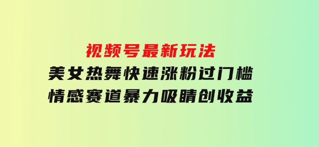 视频号最新玩法美女热舞快速涨粉过门槛情感赛道暴力吸睛创收益-柚子资源网