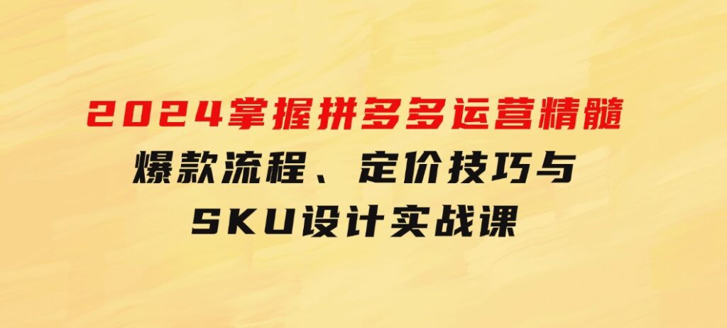 2024掌握拼多多运营精髓：爆款流程、定价技巧与SKU设计实战课-柚子资源网