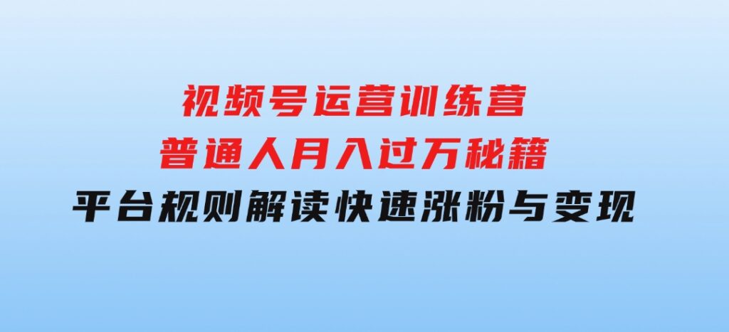 视频号运营训练营：普通人月入过万秘籍，平台规则解读，快速涨粉与变现…-柚子资源网