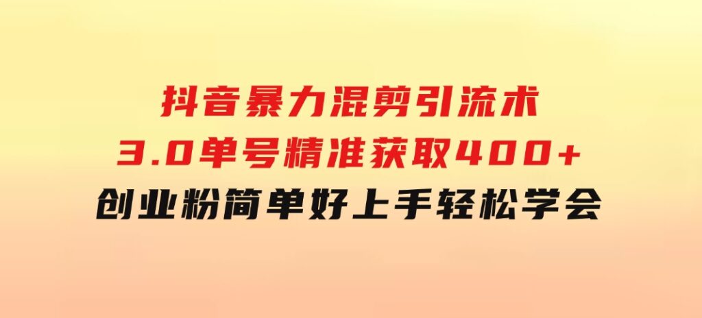 抖音暴力混剪引流术3.0单号精准获取400+创业粉简单好上手，轻松学会-柚子资源网