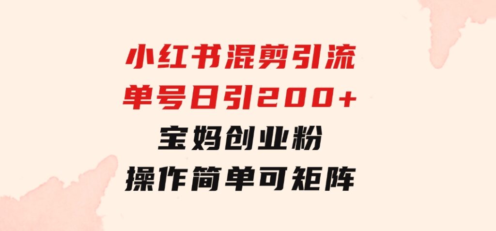 小红书混剪引流，单号日引200+宝妈创业粉，操作简单可矩阵-柚子资源网