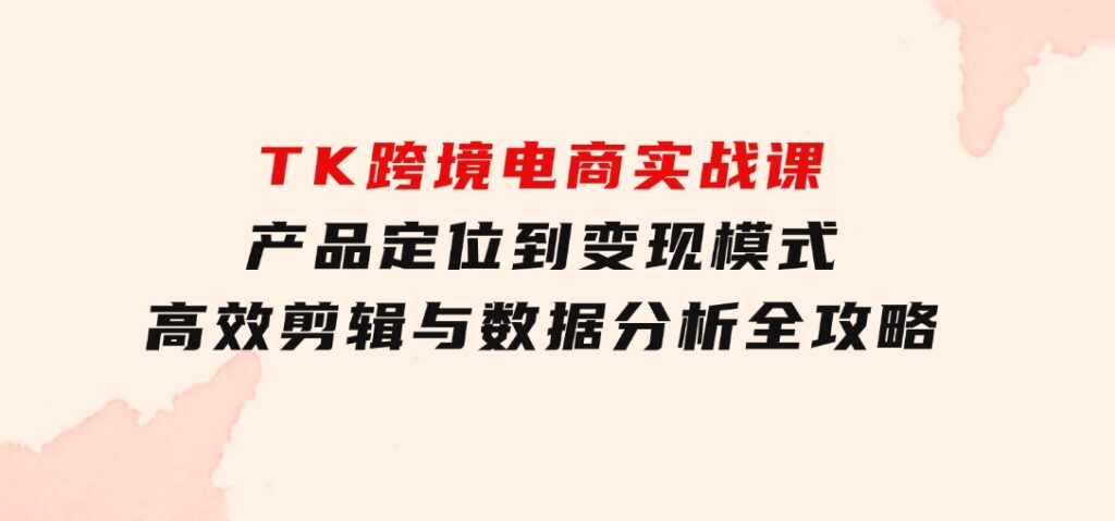 TK跨境电商实战课：产品定位到变现模式，高效剪辑与数据分析全攻略-柚子资源网