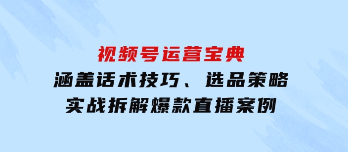 视频号运营宝典：涵盖话术技巧、选品策略、实战拆解爆款直播案例-柚子资源网