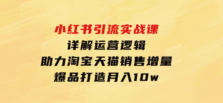 小红书引流实战课：详解运营逻辑，助力淘宝天猫销售增量，爆品打造月入10w-柚子资源网