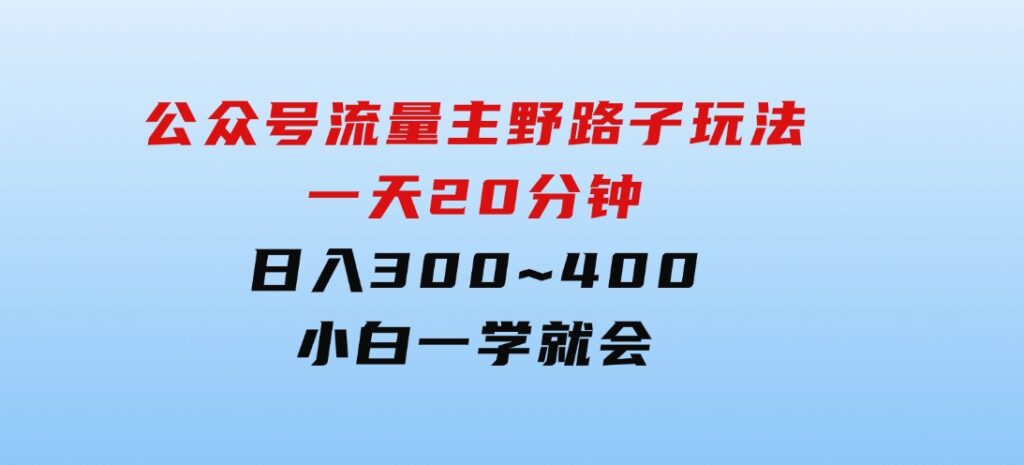 公众号流量主野路子玩法，一天20分钟，日入300~400，小白一学就会-柚子资源网