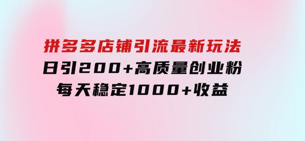 拼多多店铺引流最新玩法，日引200+高质量创业粉，每天稳定1000+收益（-柚子资源网