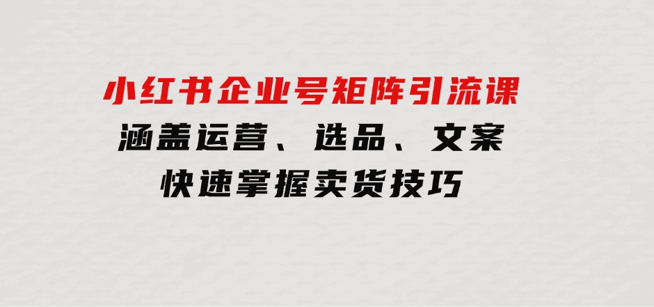 小红书企业号矩阵引流课，涵盖运营、选品、文案，快速掌握卖货技巧-柚子资源网