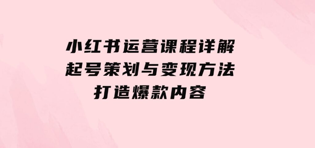 小红书运营课程详解：起号策划与变现方法，打造爆款内容-柚子资源网