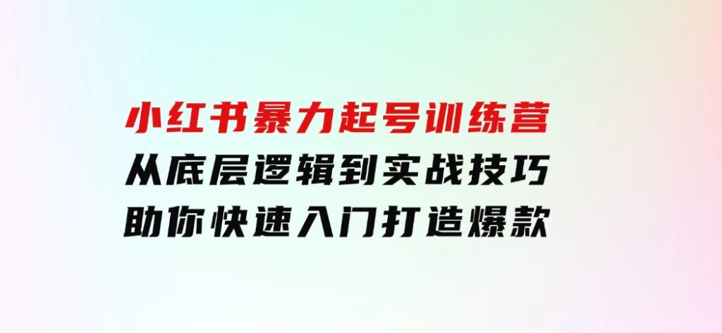 小红书暴力起号训练营，从底层逻辑到实战技巧，助你快速入门打造爆款-柚子资源网