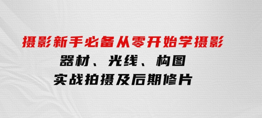 摄影新手必备：从零开始学摄影，器材、光线、构图、实战拍摄及后期修片-柚子资源网