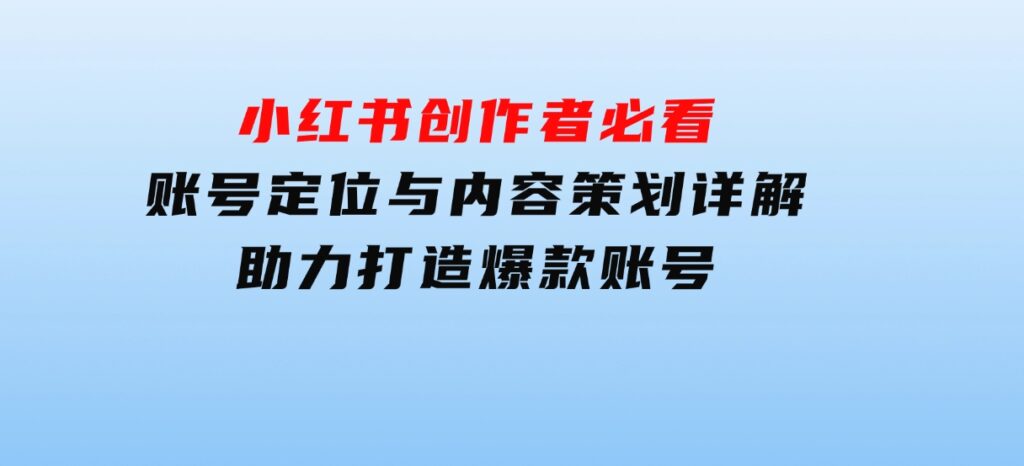 小红书创作者必看：账号定位与内容策划详解，助力打造爆款账号-柚子资源网